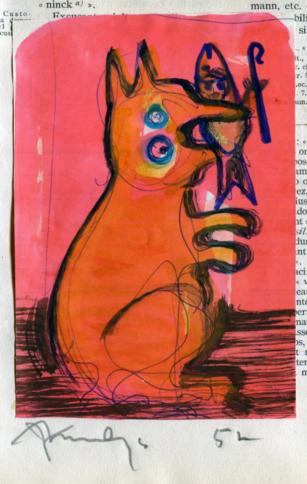 Animal - Cat - Dated - Fish - Signed