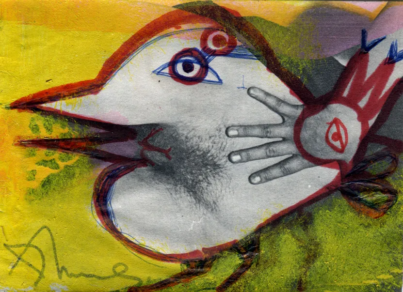 Animal - Bird - Candy - Collage - Dated - Signed
